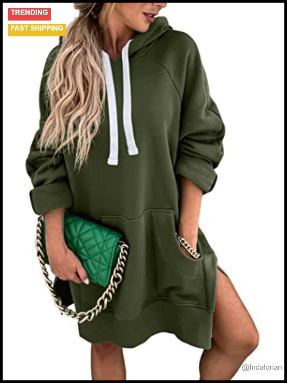 Oversized Split Hem Hoodie Dress with Kangaroo Pocket Long Sleeve Lounge